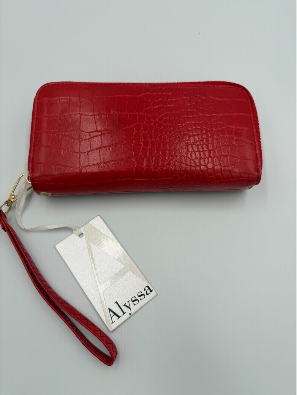 Alyssa Red Croc-Embossed Zip-Around Wristlet Wallet